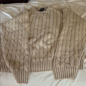 Jos. A. Bank Beige Cable Knit Crewneck Sweater